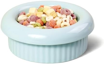 Donut Bowl Elevated Ceramic Cat Bowl with Stand, Raised Whisker-Friendly Bowl for Cats & Small Dogs, Patented Donut Design, Made in Korea (2.8" H -Blue) by BOWLBOWL