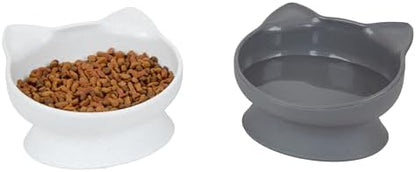 Kitty City Elevated Cat Bowls (Set of 2), Whisker-Friendly Raised Cat Food & Water Dishes, Modern Pedestal Design, Dishwasher Safe, 10.8 oz Each – White & Gray by KittyCity
