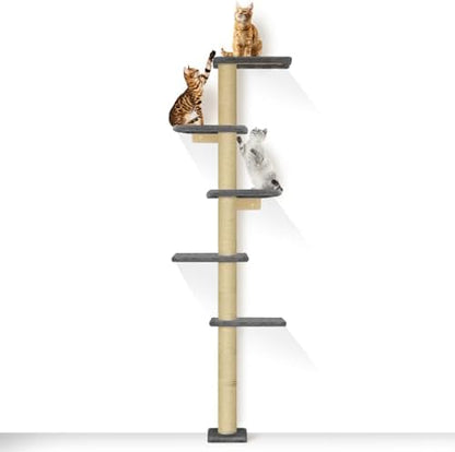 PAWSCRAT 5-Tier Wall-Mounted Cat Tree, 80-Inch Sisal Post, Darkgrey by PAWSCRAT