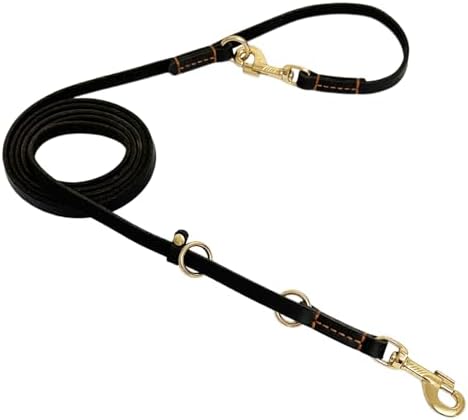 LWBMG Leather Dog Leash 8ft, Multi Function 6 in 1 Leather Leashes for Dogs, Hands Free, Crossbody, Adjustable Waist Belt, Double Ended Training Leash for Medium Large Dogs Black by LWBMG