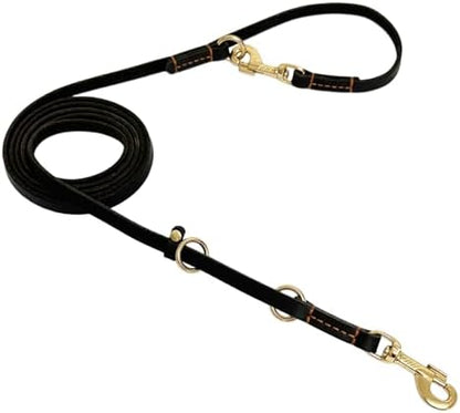LWBMG Leather Dog Leash 8ft, Multi Function 6 in 1 Leather Leashes for Dogs, Hands Free, Crossbody, Adjustable Waist Belt, Double Ended Training Leash for Medium Large Dogs Black by LWBMG