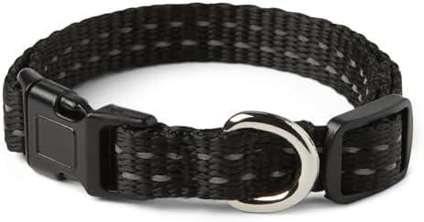 Amazon Basics Reflective Polyester Dog Collar, Adjustable Length 8.7"-13.5", 0.7" W, Quick-Release Buckle for Easy On/Off, Extra Small, Black by AmazonBasics