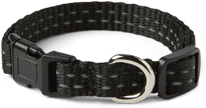 Amazon Basics Reflective Polyester Dog Collar, Adjustable Length 8.7"-13.5", 0.7" W, Quick-Release Buckle for Easy On/Off, Extra Small, Black by AmazonBasics
