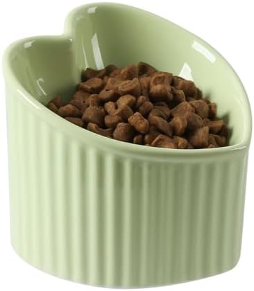 5.5 in Green Ceramic Raised Tilted Cat Food Bowl 1 Pack by FIVEAGE
