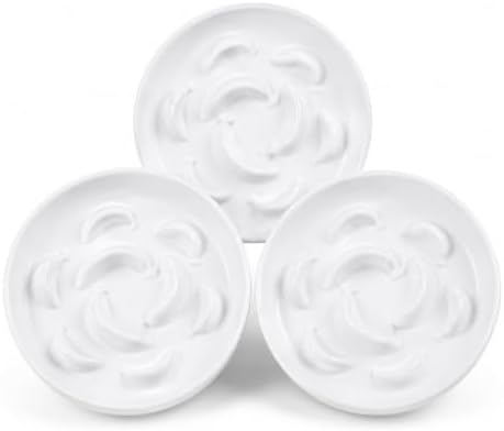 Melamine Slow Feeder Cat Bowls - 3 Pack Cat Food Dishes, 6.3 Inch Wide Opening Whisker Friendly Maze Plates for Dry and Wet Food, Dishwasher Safe, White by PTOBER