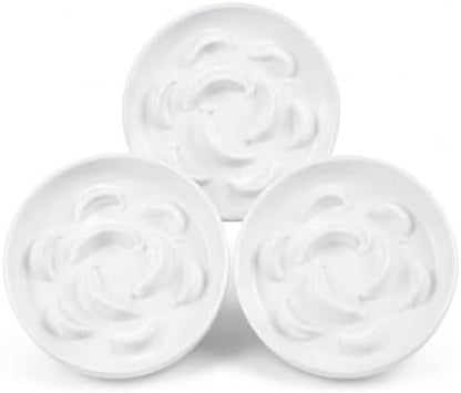 Melamine Slow Feeder Cat Bowls - 3 Pack Cat Food Dishes, 6.3 Inch Wide Opening Whisker Friendly Maze Plates for Dry and Wet Food, Dishwasher Safe, White by PTOBER