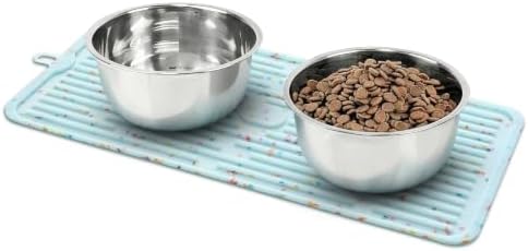 Ptlom Pet Placemat for Dog and Cat, Anti-Slip Waterproof Dogs Feeding Mat Prevent Food and Water Overflow, Bowl Mats Suitable for Medium and Small Pets, Bluedonut, Silicone by PTLOM