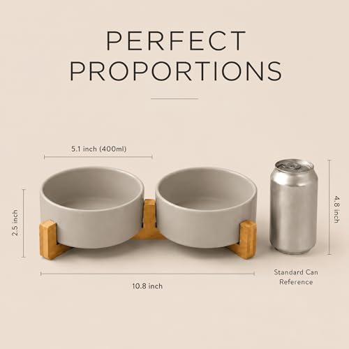 SPUNKYJUNKY Ceramic Dog and Cat Bowl with Wood Stand Non-Slip Matte Glaze Weighted Food Water Set for Cats &Small Dogs 13.5OZ - Image 5