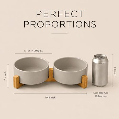 SPUNKYJUNKY Ceramic Dog and Cat Bowl with Wood Stand Non-Slip Matte Glaze Weighted Food Water Set for Cats &Small Dogs 13.5OZ - Image 5