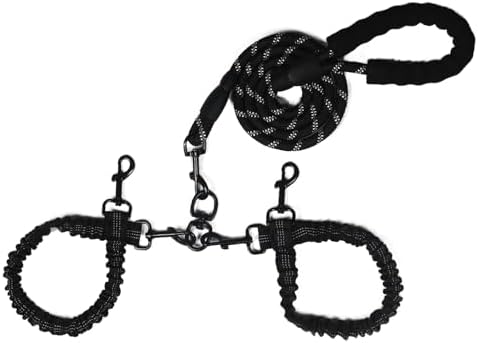Dog Double Leashes,Rope Bungee Dual Leash with Padded Handle Removable for 2 Dogs,Tangle-Free, Padded Handles, 360° Swivel Control (Black, 2 Way) by Y-ANNJYA