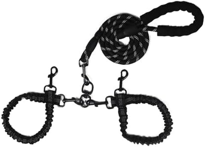Dog Double Leashes,Rope Bungee Dual Leash with Padded Handle Removable for 2 Dogs,Tangle-Free, Padded Handles, 360° Swivel Control (Black, 2 Way) by Y-ANNJYA