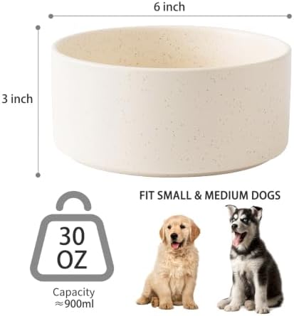 6'' Ceramic Dog Bowl - 30Oz Classic Dogs Food & Water Bowl for Small and Medium Breed Dogs, Heavy Duty Non-Slip Dog Dishes, Food Grade Pet Bowl, Dishwasher & Microwave Safe, Speckled Beige - Image 3