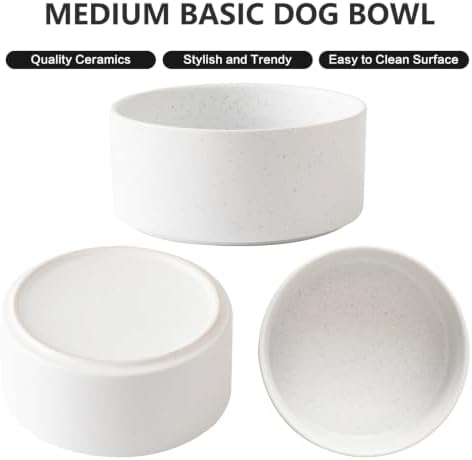 6'' Ceramic Dog Bowl - 30Oz Classic Dogs Food & Water Bowl for Small and Medium Breed Dogs, Heavy Duty Non-Slip Dog Dishes, Food Grade Pet Bowl, Dishwasher & Microwave Safe, Speckled White - Image 2