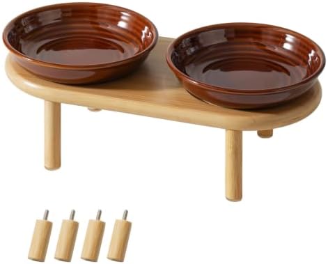 Havniva Elevated Cat Bowls, Ceramic Cat Bowl with Bamboo Stand Wide Opening by Havniva