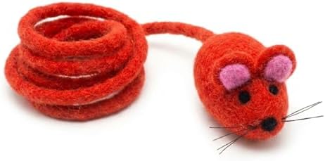 Glaciart One Felt Mouse Cat Toy – Soft Fuzzy Enrichment 100% Natural Wool - Interactive Catnip Play Cat Toy Set - Safe for Pets, Non-AZO Colored Dyes - 42” Long by GlaciartOne
