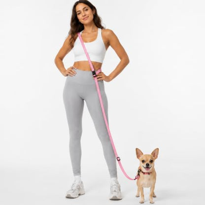 Kazazoo Hands-Free Dog Leash Adjustable Length 5-8 Ft,Waist & Crossbody Leash for Walking with Small Dogs Bichon Frisé & Teddy Reflective Strips, Ballistic Nylon, Waist Belt, Lightweight Pink by Kazazoo