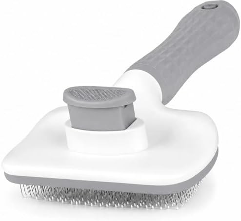 Generic Pet Grooming Brush, Gray - Self Cleaning Dematting Comb for Cats and Dogs, Bristles with Massage Particles, Ergonomic Handle Design, Easy to Use, for Long or Short Hair Breeds, Stainless Steel by Unknown