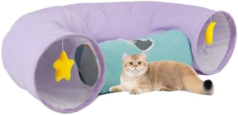 Cat Tunnel, Large Indoor Durable Collapsible Interactive Cat Tube with Peek-A-Boo Hole, Hanging Toys, and Crinkly Paper Lining - Cute Tunnel for Cats, Kittens, Puppies & Rabbits, Purple by Thanksforyourfollow