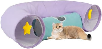 Cat Tunnel, Large Indoor Durable Collapsible Interactive Cat Tube with Peek-A-Boo Hole, Hanging Toys, and Crinkly Paper Lining - Cute Tunnel for Cats, Kittens, Puppies & Rabbits, Purple by Thanksforyourfollow