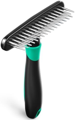 DOGI Deshedding Brush Comb - Undercoat Rake for Dogs, Cats, Short, Long Hair Coats - Double Row Stainless Steel Pins - Reduce Shedding by 90% (Green) by DOGI