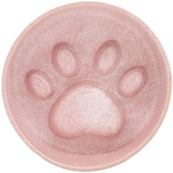 Ceramic Slow Feeder Bowl, 6.69 x 5.7 inches, Elevated Design with Paw Pattern, for Cats and Small Dogs (Pink) by Padolitlay