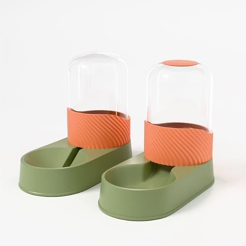 Automatic Cat Feeder and Water Dispenser 2Pcs, Dog Gravity Food Feeder and Water Bowl for Small Medium Pets Puppy Kitten, 3.5L/118.36oz Large Capacity, Easy to Clean (Orange) by NAHANGPET