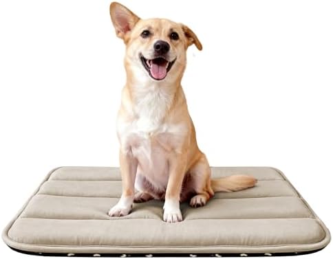 Dog Bed Mat, Reversible Dog Crate Pad with Washable Kennel Mat and Soft Foam, Flat Pet Bed for Dogs & Cats, for Crates Carriers & Travel (Light Brown, 28" L*16" W*1.5" Th) by FogkissComfyPawsHome