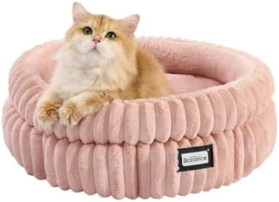 BALANCE Cat Bed Kitten Bed, Washable Round Cat Beds for Indoor Cats,Super Soft Plush Faux Fur Pet Bed for Puppy and Kitten with Anti-Slip Bottom by BalancePet