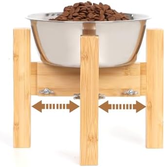 Elevated Dog Bowl Stand Adjustable Dog Food Holder 7”H Small Bamboo by HTB