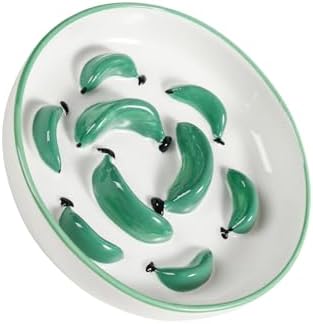 Ceramic Cat Slow Feeder Bowl - Vibrant Cat Feeding Bowl - Cute Maze Food Dish for Slow Eating - Dishwasher Safe - 6.3''W x 1.2''H - 7 OZ - Green by PTOBER