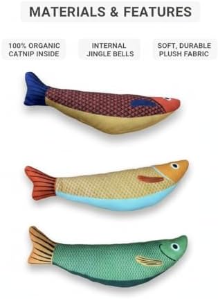 Cat Toy Saury Fish, 3-Pack (Green, Yellow, Orange), Catnip & Bell Sound, Soft & Durable, Interactive Kitten Toy for Indoor Cat Exercise, 8.7 Inches, Suitable for All Cat Breeds - Image 3