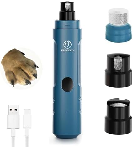 PAPIFEED Dog Nail Grinder with LED Light, Ultra Quiet 3-Speed Electric Nail File for Small Medium Large Dogs & Cats, Rechargeable Pet Nail Grinder with Trimmer (Blue) by PAPIFEED