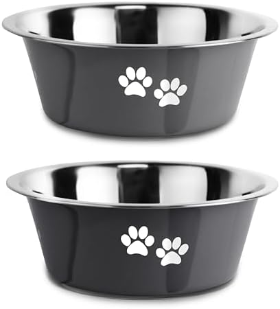 Stainless Steel Dog Bowls, Nonslip Rubber Bottom No Spill Proof Skid Metal Insulated Dog Bowls for Large Medium Small Breed Dogs (Grey, 3.6 Cups/29 OZ) by SOUXU