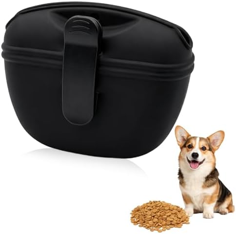 Black Silicone Dog Treat Pouch, Portable Pet Training Snack Bag with Magnetic Closure and Waist Clip for Dog Walking by Unknown