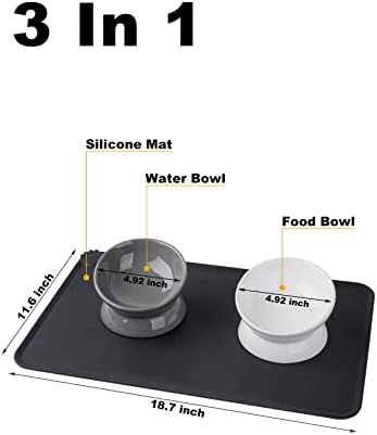 LoeJan Elevated Cat Food Bowl, 5 Oz Ceramic Raised and Tilted Water Bowl, Anti Vomiting and Protect Pets' Spines Dishes for Small Dog, Fat Faced Cat, Kitten (White & Grey) - Image 3