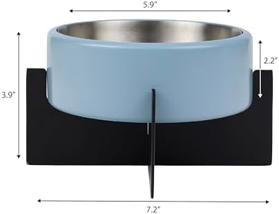 DBL3000F Intersecta Small/Medium Concrete and Stainless Steel Bowl 16oz (2 Cups) with Metal Stand Pet Feeder, Blue/Black - Image 5