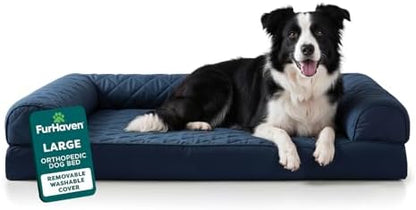 FurHaven Classic Sofa Orthopedic Dog Bed for Large Dogs with Egg Crate with a Solid Orthopedic Foam Base for Joint Support, Removable Washable Cover, Large, Quilted Sofa, Navy (Blue) by FurHaven