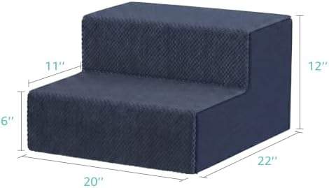 YENING Large Dog Stairs for High Beds - Extra Wide Pet Steps for Large Dogs to Get on Tall Bed 3 Deep Step Cat Ramp for Couch 2 Steps Navy Blue - Image 4