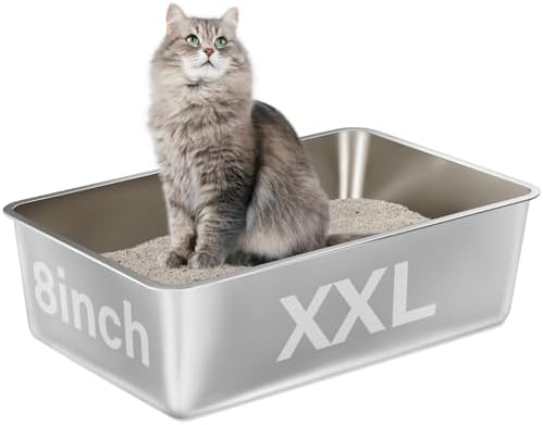 Stainless Steel Litter Box,XXL Metal Cat Litter Box for Big Cats 8IN Deep, Cat LitterBox High Sided Pet Toilet Easy to Clean,Cats Litter Pan for Adult Cats,Non Stick, No Smell by EGMEHOADaddscolortoyourhome