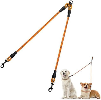Taglory Double Dog Leash Coupler for Two Dogs, 1/3" Lightweight Dual Leash Extension for Small and Medium Dogs, No Tangle 360° Swivel, Reflective Rope, 30 Inch, Orange by Taglory