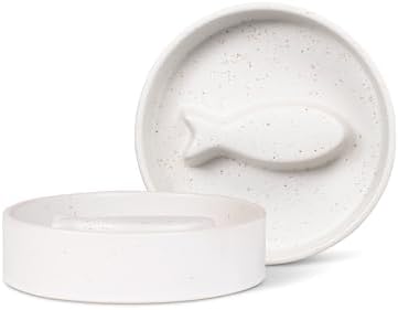 Fringe Studio Speckled Fish Bone Small Ceramic Cat Bowl, Slow Feeder Pet Bowl (5" Diameter x 1.25" H, 5.5 fl.oz.), PetShop Collection (780SM001) by FringeStudio