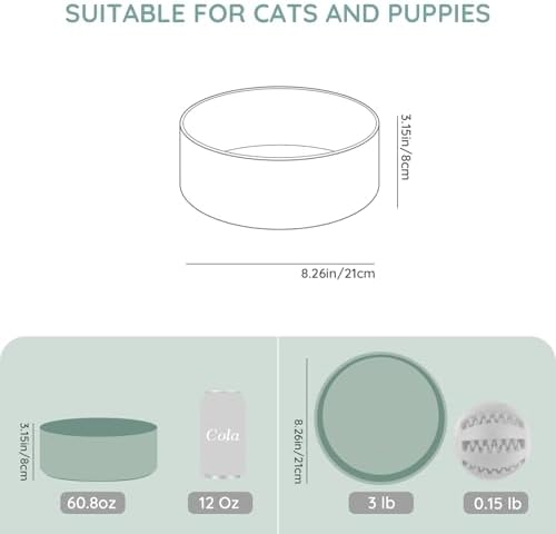 SPUNKYJUNKY 60 OZ Ceramic Dog and Cat Bowl, Modern Cute Weighted Food Water Bowl for Replacement Morandi Green (1 Pack) - Image 2