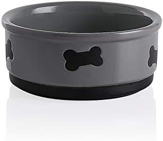 Sweejar Ceramic Dog Bowls with Bone Pattern, Dog Food Dish for Medium Dogs, Porcelain Pet Bowl for Water 35 Fl Oz (Gray) by Sweejarco1949