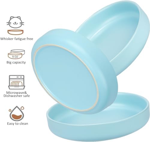 Ceramic Cat Bowls,Shallow Cat Dishes for Food and Water, 6 inch Matte Finish Wide Cat Food Bowl,Whisker Fatigue Free Pet Puppy Kitten Bowl Set of 3,Dishwasher Safe - Image 2