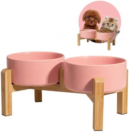 Elevated Ceramic Dog Bowl, 2 Cups Dog Food and Water Bowl Set with Stand by PTOBER