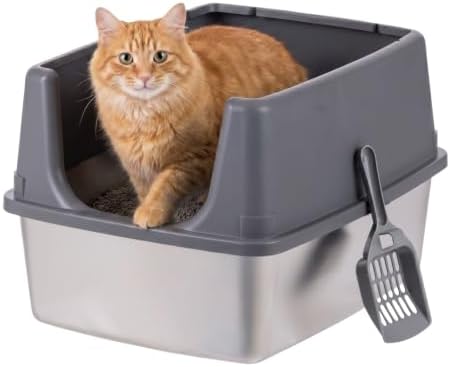 IRIS USA Stainless Steel Litter Box Enclosed High Sided for Cats by IRISUSA