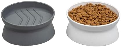 Kitty City Elevated Slow Feeder Cat Bowls (Set of 2), Whisker-Friendly Raised Cat Food Dishes with Ridges, Helps Reduce Fast Eating & Digestion Issues, Dishwasher Safe, 10.8 oz – White & Gray by KittyCity