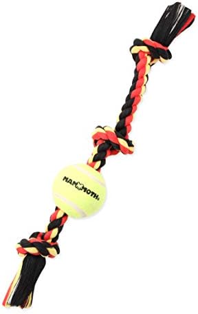Mammoth Flossy Chews Color 3 Knot Tug w/Standard Tennis Ball – Premium Cotton-Poly Tug Toy for Dogs, Interactive Rope Dog Toy for Medium Dogs - 20” , Multi color by MammothPetProducts