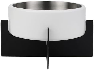 DBL3000E Intersecta Small/Medium Concrete and Stainless Steel Bowl 16oz (2 Cups) with Metal Stand Pet Feeder, White/Black - Image 7