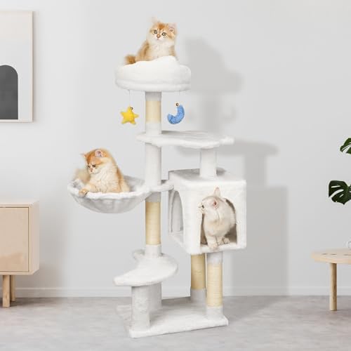 Meecal Cat Tree, 43In Cute Cat Tower for Kittens Under 6 Months 9lbs, White - Image 6